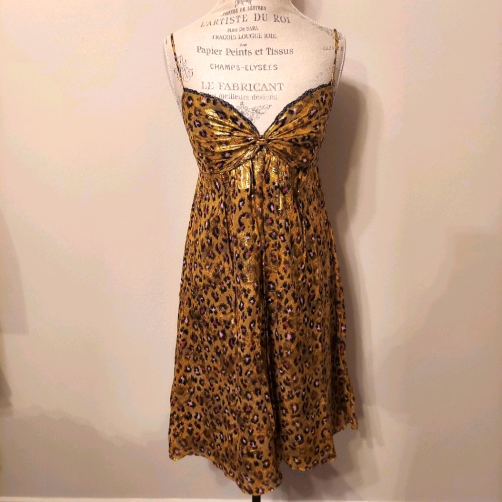 Nicole Miller Silk Gold Animal Print Party Dress 6